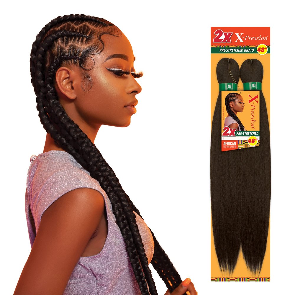 Sensationnel X-pression prestretched braiding hair - 2x braid 48 inch all kanekalon flame retardant synthetic braid for box braids and twists (1 pack, T1B/BLU)