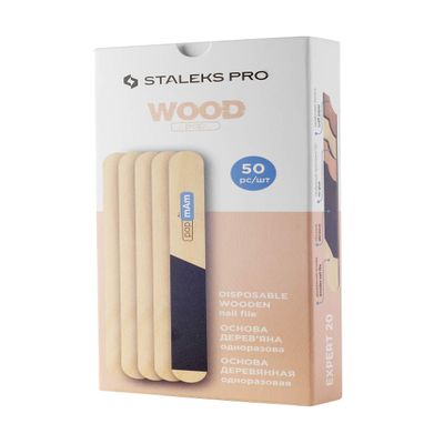 STALEKS PRO Expert 20 Disposable Wooden Nail File Bases (50 Pcs) Straight Eco-Friendly PapmAm Base for Hygienic Manicures & Pedicures (162x19mm)