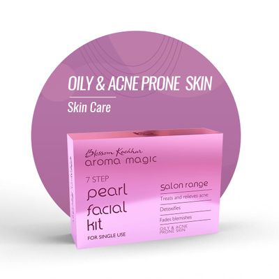 Aroma Magic Pearl Facial Kit - Single Use | 7 Steps Skincare Set | Deep Cleansing Facial Kit | Helps Reduce Spots | Smoothens Skin | for Oily & Acne Prone Skin