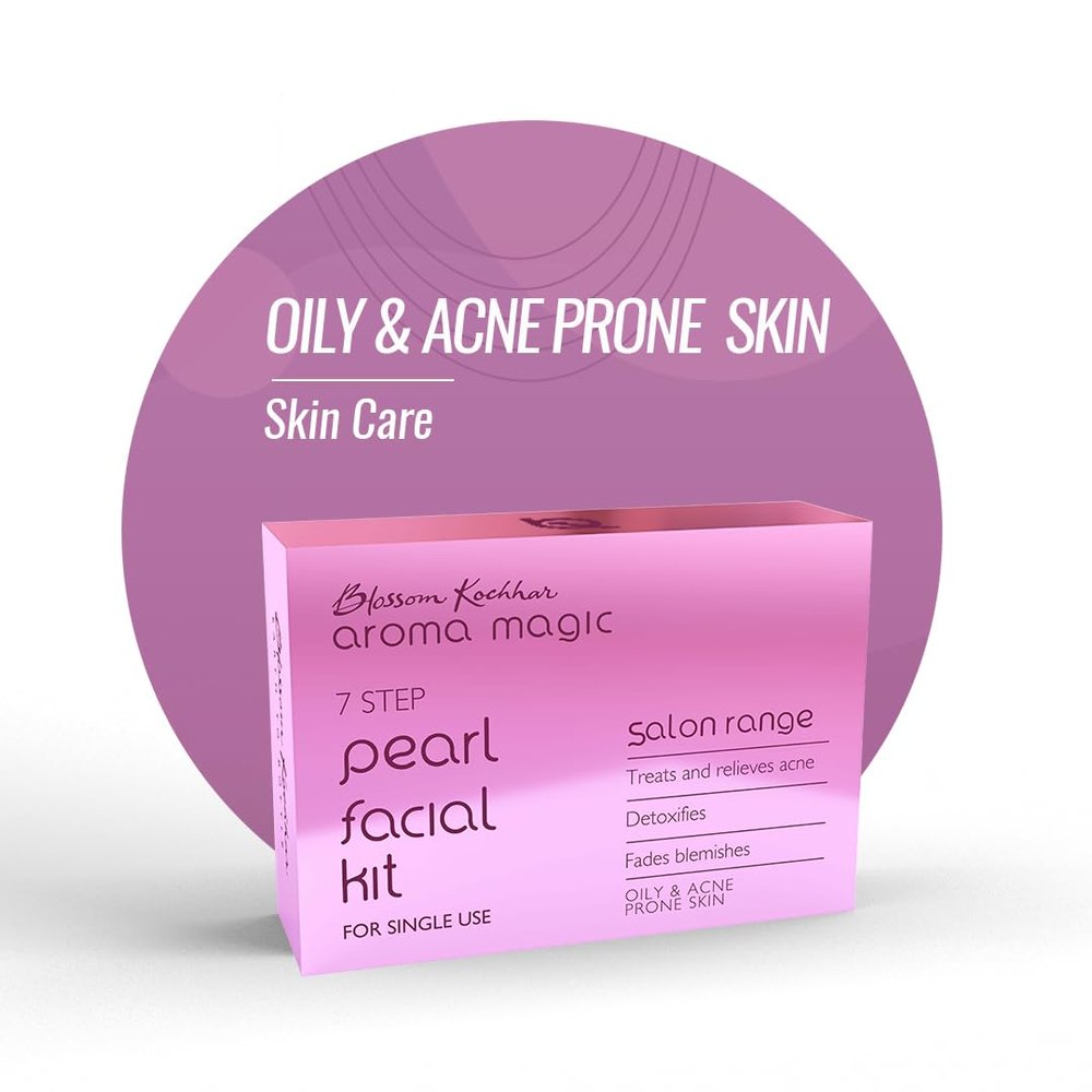 Aroma Magic Pearl Facial Kit - Single Use | 7 Steps Skincare Set | Deep Cleansing Facial Kit | Helps Reduce Spots | Smoothens Skin | for Oily & Acne Prone Skin