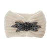 JKPOWER Women Sequin Knitted Hairband Flower Rhinestone Beaded Ear Warmer Wide Head Wrap Hair Band Milky White view 1