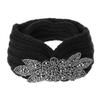 JKPOWER Women Sequin Knitted Hairband Flower Rhinestone Beaded Ear Warmer Wide Head Wrap Hair Band Milky White view 2