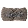 JKPOWER Women Sequin Knitted Hairband Flower Rhinestone Beaded Ear Warmer Wide Head Wrap Hair Band Milky White view 3