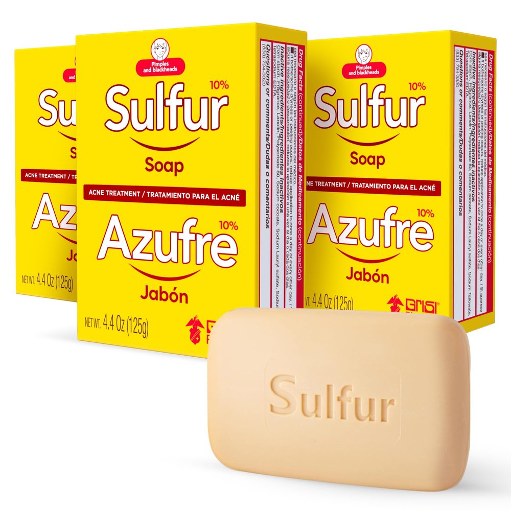 Biosulfur Grisi Acne Treatment Soap: Deep Cleansing, Acne-Fighting, Reduces Inflammation, Prevents Breakouts, Blackheads, Excess Oil, Sulfur Soap Bar, 4.4 oz, 3-Pack