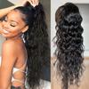 100% Human Hair Drawstring Ponytail Extension Water Wave for Women Natural Black Brazilian 10A Hair Clip in Corn Wave Ponytail Hairpiece 20 Inch view 1