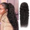 100% Human Hair Drawstring Ponytail Extension Water Wave for Women Natural Black Brazilian 10A Hair Clip in Corn Wave Ponytail Hairpiece 20 Inch view 3