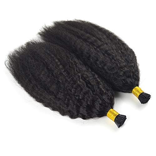14inch I Tip Human Hair Extensions Kinky Straight Black Brown Hair Extensions I Tip Humn Hair Extensions Pre Bonded Kinky Straight I Tip Hair 100grams 100strands (24inch 100strand, Color 1#)