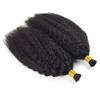 14inch I Tip Human Hair Extensions Kinky Straight Black Brown Hair Extensions I Tip Humn Hair Extensions Pre Bonded Kinky Straight I Tip Hair 100grams 100strands (24inch 100strand, Color 1#) view 1