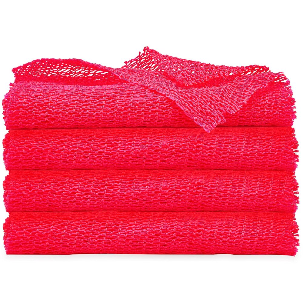 4 Pieces African Net Bath Sponge African Exfoliating Long Net Sponge Exfoliating Shower Body Scrubber Skin Smoother for Daily Use(Hot Pink, 25.6 x 7.9 inch)