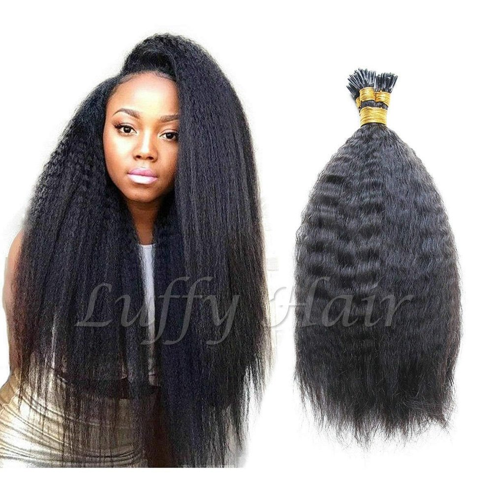 Brazilian I Tip Human Hair Extension Kinky Straight Remy Stick I Tip Hair African American Coarse Yaki Microlinks Fusion Hair Pre bonded 100Strands 100g (10inch 100strands, #4(Dark Brown))