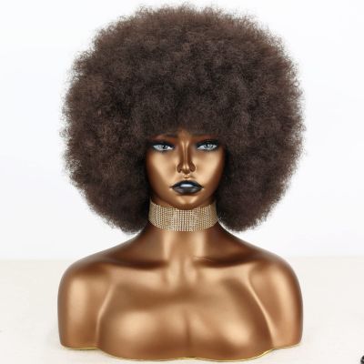Xinran 8 inches 70s Afro Wigs for Black Women,Short Afro Kinky Curly Wig,Dark Brown Women Full Afro Kinky Wigs for Women