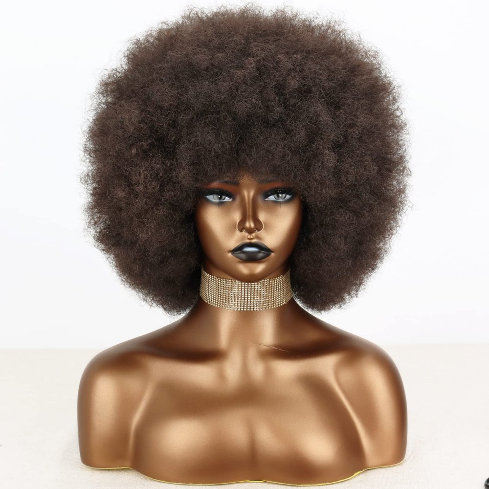 Xinran 8 inches 70s Afro Wigs for Black Women,Short Afro Kinky Curly Wig,Dark Brown Women Full Afro Kinky Wigs for Women