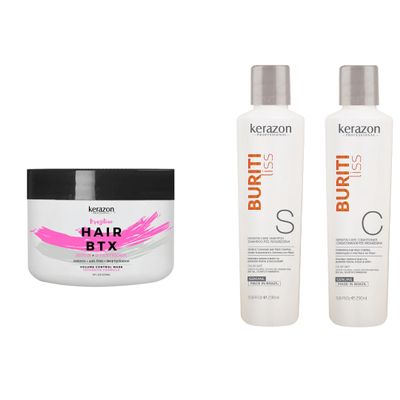 KERAZON Brazilian Hair BTX Treatment For All Hair Types + Sulfate Free and Sodium Free Shampoo & Conditioner KIT
