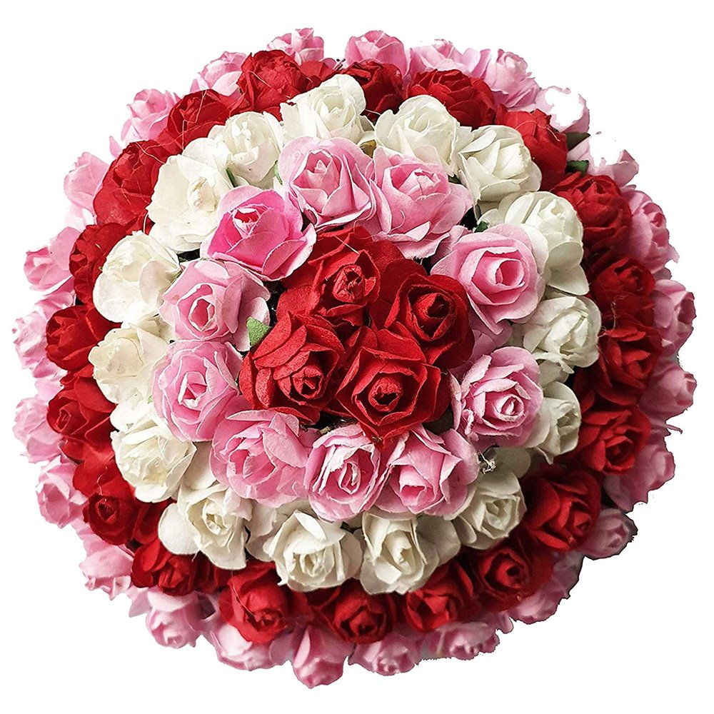 Hair Bun Gajra Flower Artificial Juda Accessories for Women in Pink & Red & White Color Pack of 1
