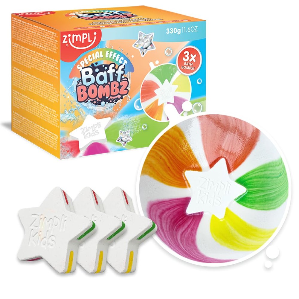 3 x Star Bath Bomb from Zimpli Kids, Create a Fizzing Bath Time Adventure Childrens Baff Bombz, Certified Biodegradable and Vegan Friendly Gift