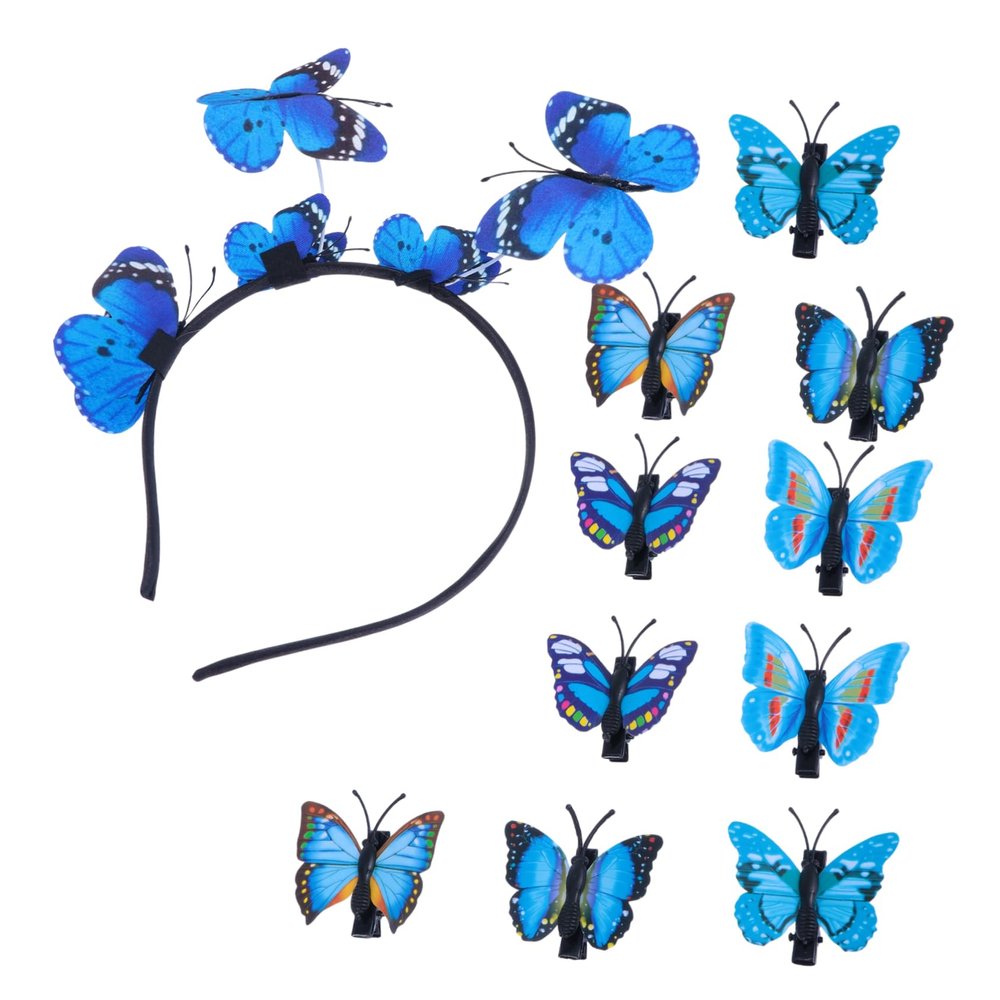 Beaupretty 11pcs Butterflies Headband Hairclip Sets 3D Fascinator Butterfly Headwear Decoration for Women Girls Party Wedding DIY Hair Acccessory (Blue)