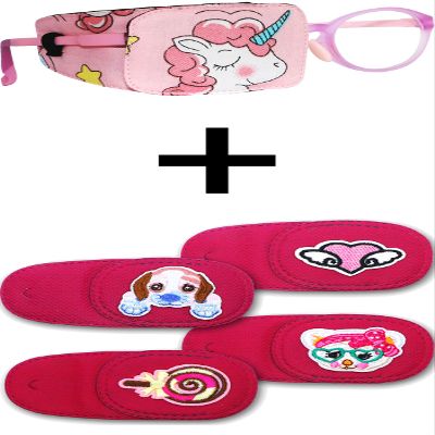 Astropic 5 Pcs Girls Right Eye Patches Set (Pink Hair Unicorn & 4pcs Pink)