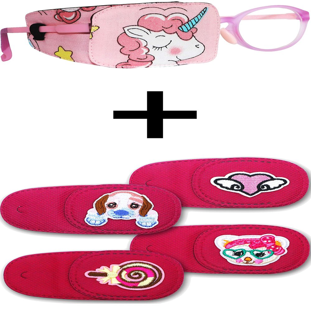 Astropic 5 Pcs Girls Right Eye Patches Set (Pink Hair Unicorn & 4pcs Pink)