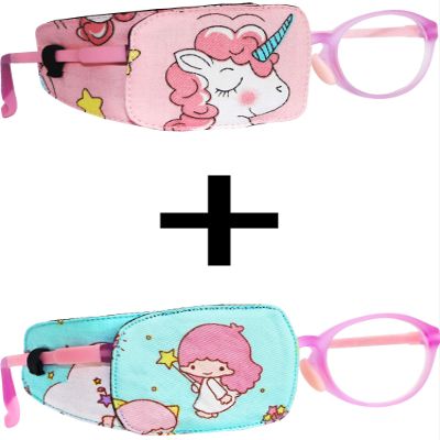 Astropic Cotton & Silk Eye Patches for Girls Right Eye Set (Pink Hair Unicorn & Fairy)
