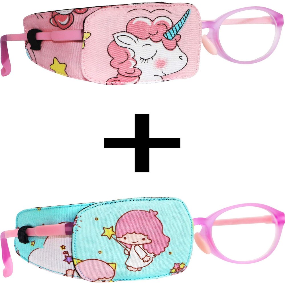 Astropic Cotton & Silk Eye Patches for Girls Right Eye Set (Pink Hair Unicorn & Fairy)