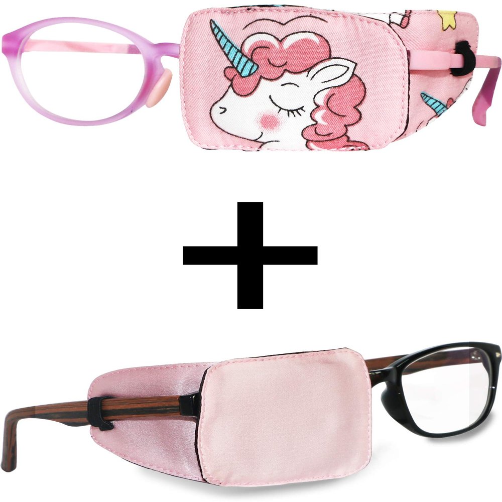 Astropic Girls Eye Patches Left Eye Set (Pink Hair Unicorn & English Rose Pink)