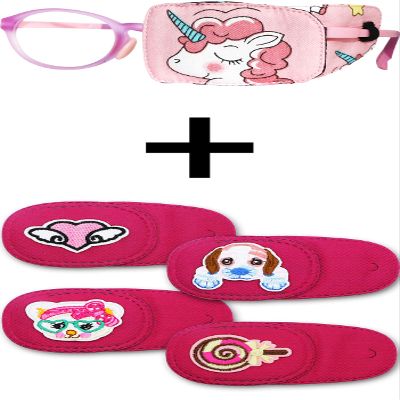 Astropic 5 Pcs Girls Left Eye Patches Set (Pink Hair Unicorn & 4pcs Pink)