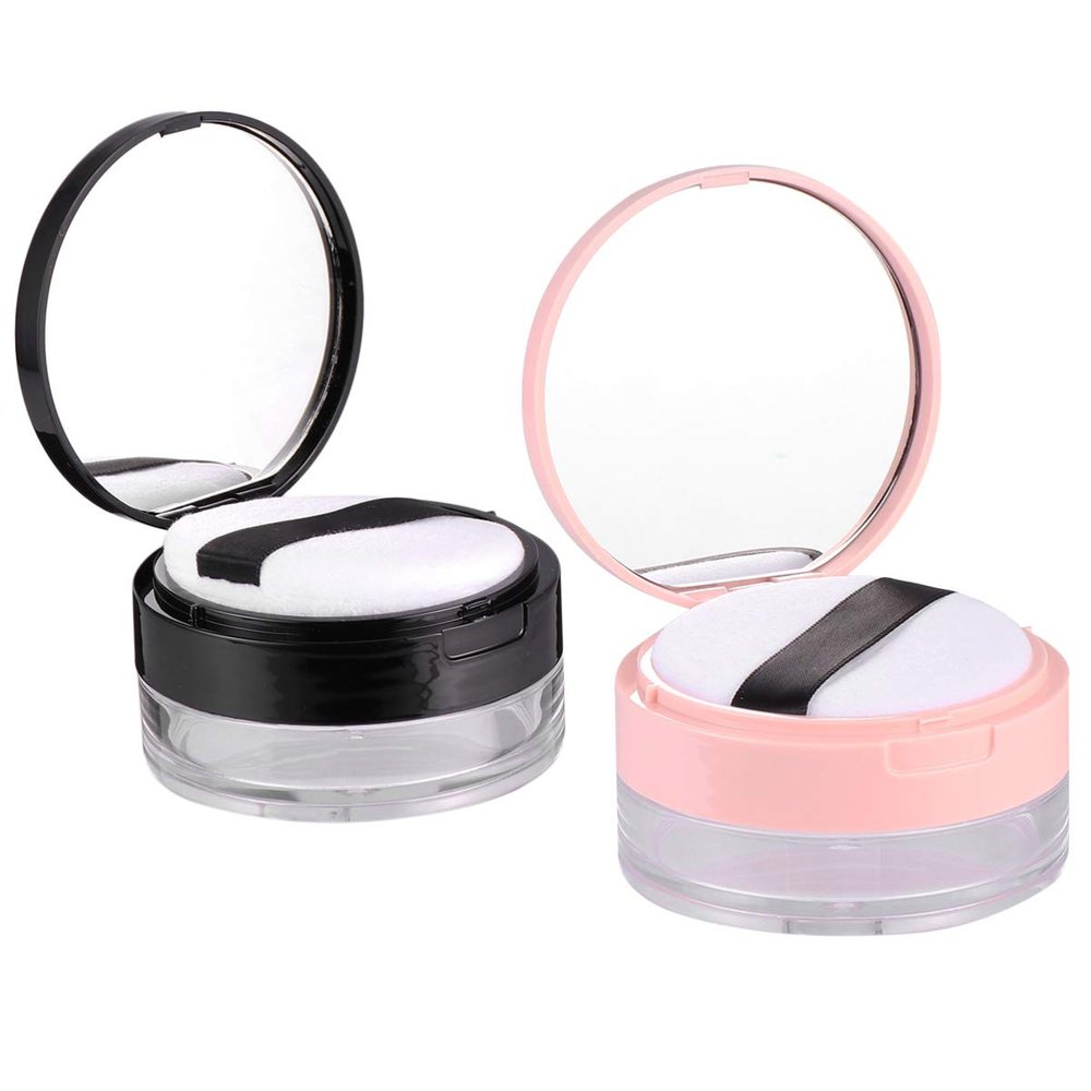 Lurrose Travel Makeup Case Make Up Loose Powder Container Case With Sponge Powder Puff Mirror, 2pc Makeup Powder Foundation Box Storage Container for Women Body Powder Puff