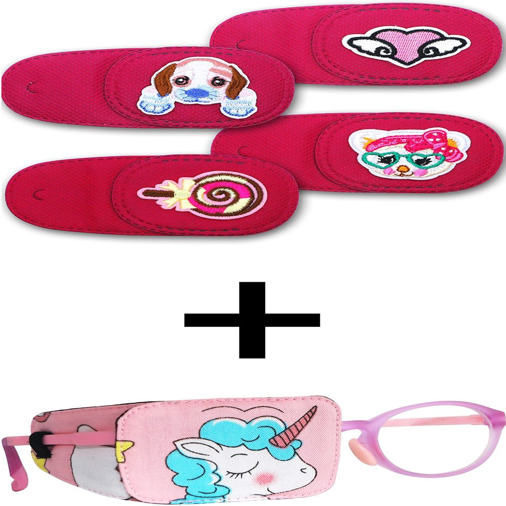 Astropic 5 Pcs Girls Right Eye Patches Set (4pcs Pink & Blue Hair Unicorn)