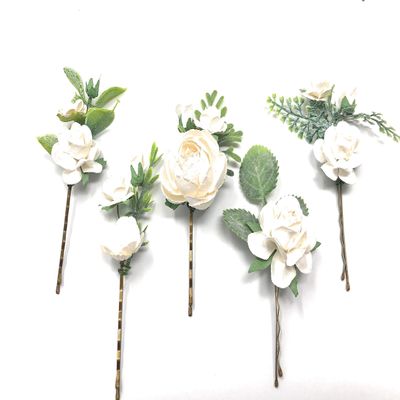 Flower hair pins wedding floral clips hair comb bridal bobby pins braid accessories (White and Ivory)