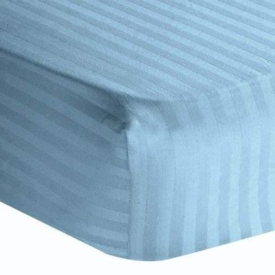 100% Egyptian Cotton 1000 Thread-Count Happy Hand Massage (3-Piece) Massage Table Spa Sheet Set Fit up to 5-7" Inch Deep Table Fitted Color (Light Blue Stripe)