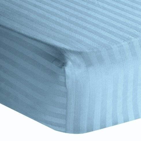100% Egyptian Cotton 1000 Thread-Count Happy Hand Massage (3-Piece) Massage Table Spa Sheet Set Fit up to 5-7" Inch Deep Table Fitted Color (Light Blue Stripe)