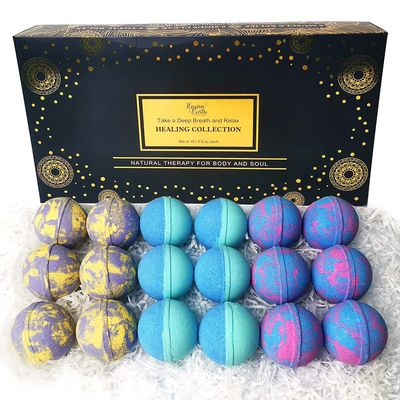 Aromatherapy Bath Bombs Set for Women & Men! Healing Essential Oil Bath Bombs Gift Box with 18 Large Natural Moisturizing Bath Bombs. Bulk Wrapped Bath Bombs Gift Set for Dry Skin