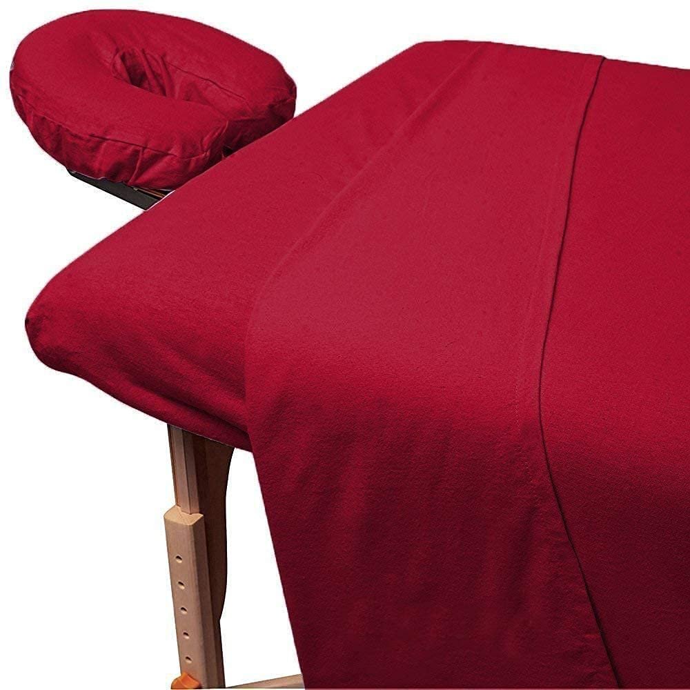 100% Egyptian Cotton 1000 Thread-Count Happy Hand Massage (3-Piece) Massage Table Spa Sheet Set Fit up to 5-7" Inch Deep Table Fitted Color (Burgundy Solid)