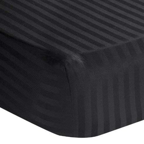 100% Egyptian Cotton 1000 Thread-Count Happy Hand Massage (3-Piece) Massage Table Spa Sheet Set Fit up to 5-7" Inch Deep Table Fitted Color (Black Stripe)