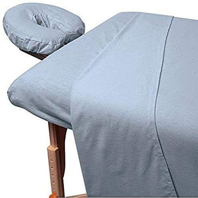 100% Egyptian Cotton 1000 Thread-Count Happy Hand Massage (3-Piece) Massage Table Spa Sheet Set Fit up to 5-7" Inch Deep Table Fitted Color (Light Blue Solid)