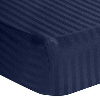 100% Egyptian Cotton 1000 Thread-Count Happy Hand Massage (3-Piece) Massage Table Spa Sheet Set Fit up to 5-7" Inch Deep Table Fitted Color (Navy Blue Stripe)
