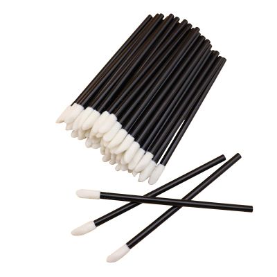 50Pcs Portable Disposable Lip Brush Lipstick Gloss Applicator Wands Stick Makeup Tool for Travelling Black