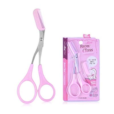 KDDOM 1 Pcs Stainless Steel Eyebrow Scissors With Comb,Curved Eyebrow Trimmer Grooming Small Scissors(Pink)