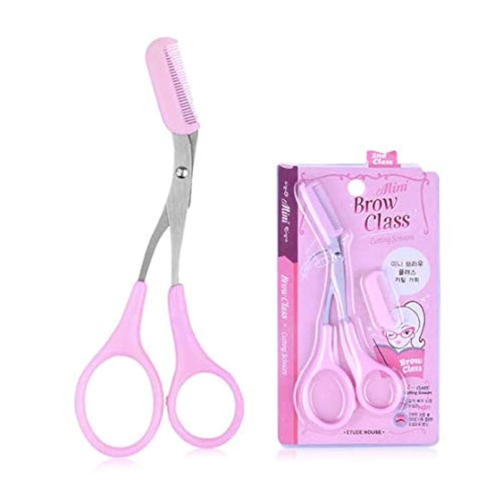 KDDOM 1 Pcs Stainless Steel Eyebrow Scissors With Comb,Curved Eyebrow Trimmer Grooming Small Scissors(Pink)