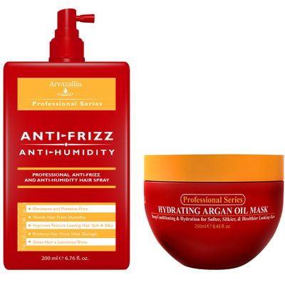 Arvazallia Hydrating Argan Oil Hair Mask and Anti-Frizz Anti-Humidity Spray Treatment Bundle - Professional Grade Deep Conditioning, Frizz Control, and Humidity Shield