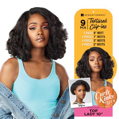 Sensationnel Curls kinksandco clip in - top lady 10 inch easy to use clips for natural 3c to 4c hair textures (1B OFFBLACK)