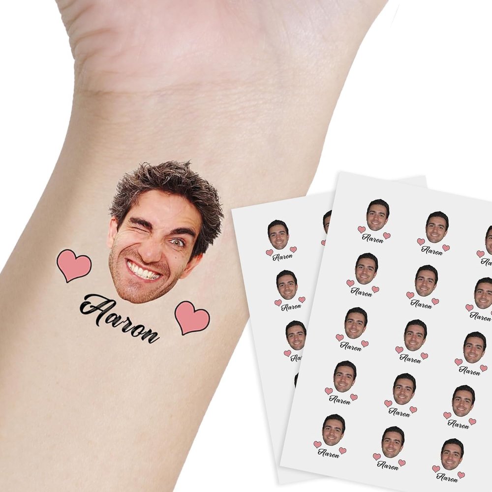 Personalized Temporary Tattoo Custom Name Boy Face Custom Tatto Paper 1 Set of 15 Pieces Birthday Bachelor Wedding Tattoos
