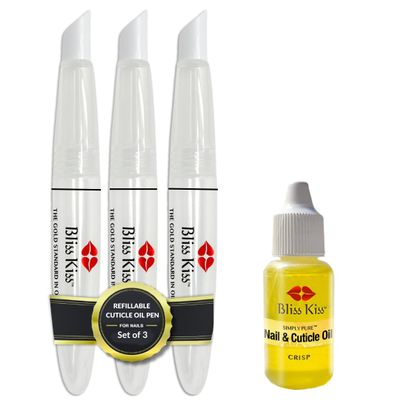 Bliss Kiss Simply Pure Dropper with Refillable Cuticle Squeeze Pen 3-Pack Kit (Crisp, 3-Pens)