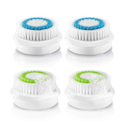 Facial Cleansing Brush Head Replacement, Facial Cleansing Brush Head, Exfoliator Facial Brush Heads, for Acne Prone, Clogged and Enlarged Pores Sensitive Skins (4Pack/Blue+Green)