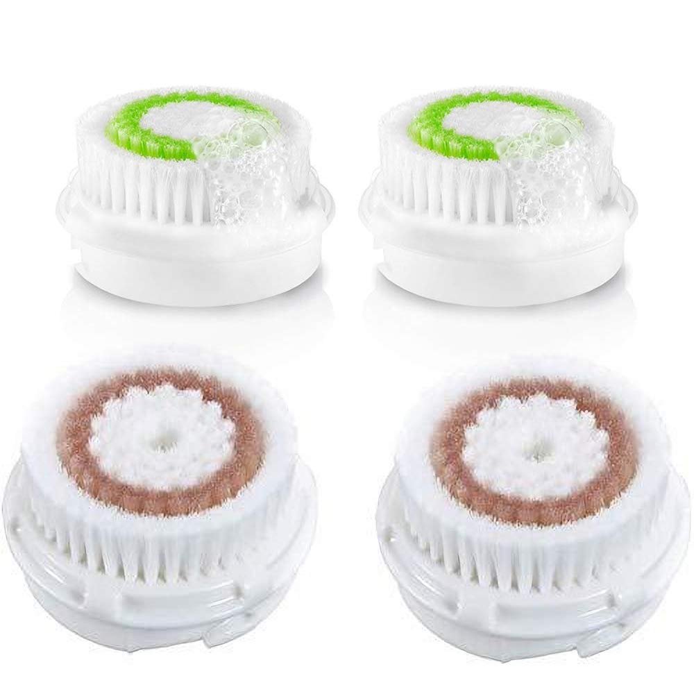 CONVELIFE Replacement Facial Cleansing Brush Heads, for Acne Prone, Clogged and Enlarged Pores Skins (4Pack/Green+Brown)
