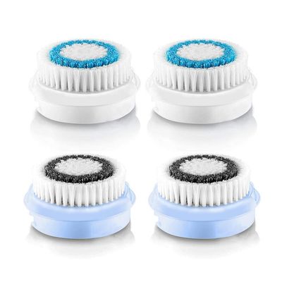 Replacement Facial Cleansing Brush Heads, Facial Cleansing Brush Head, Exfoliator Facial Brush Heads, for Acne Prone, Clogged, Enlarged Pore, Deep Pore Sensitive Skins (4Pack/Blue+Black)