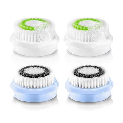 Facial Cleansing Brush Head Replacement, Exfoliator Facial Brush Heads, for Acne Prone, Clogged, Enlarged Pore, Deep Pore Sensitive Skins (4 Pack/Green+Black)