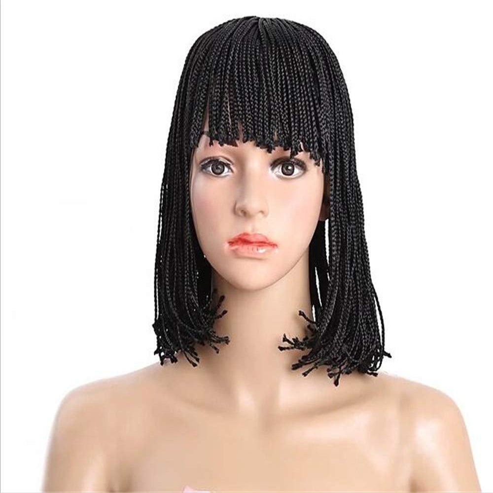 12 inch Short Braids Wigs for Black Women, African American Synthetic Crochet Box Braid Wigs with Bangs
