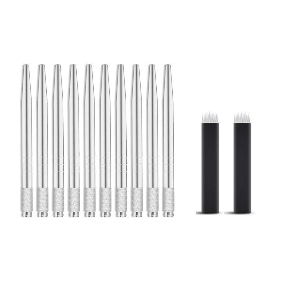 50Pcs 0.18mm 16 U Microblading Needles bundle and 10Pcs Microblading Manual pen