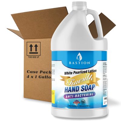 Antibacterial/Antimicrobial Finesilk White Pearlized Lotion Liquid Hand Soap: Bulk Case of Four Gallon (512 oz) Refill Jugs. PH Balanced Ultra-Strength. Made In USA